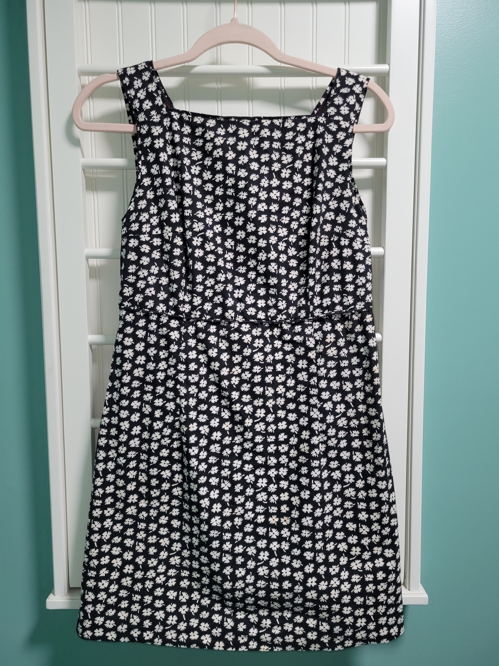 Esprit Vintage 1997 Black Mini Dress with White Daisy Print Jr 5/6